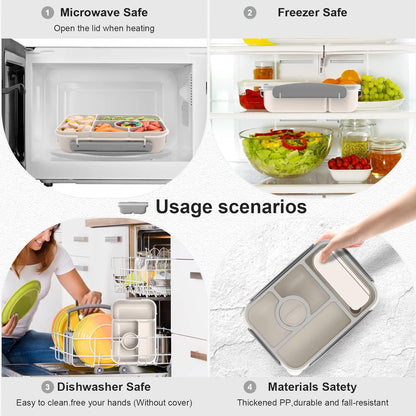 Amathley Bento Box Adult Lunch Box Kids,Lunch Containers for Adults/Kids/Toddler,5 Compartments Bento Lunch Box with Sauce Vontainers,Microwave & Dishwasher & Freezer Safe,BPA-Free (Blue)