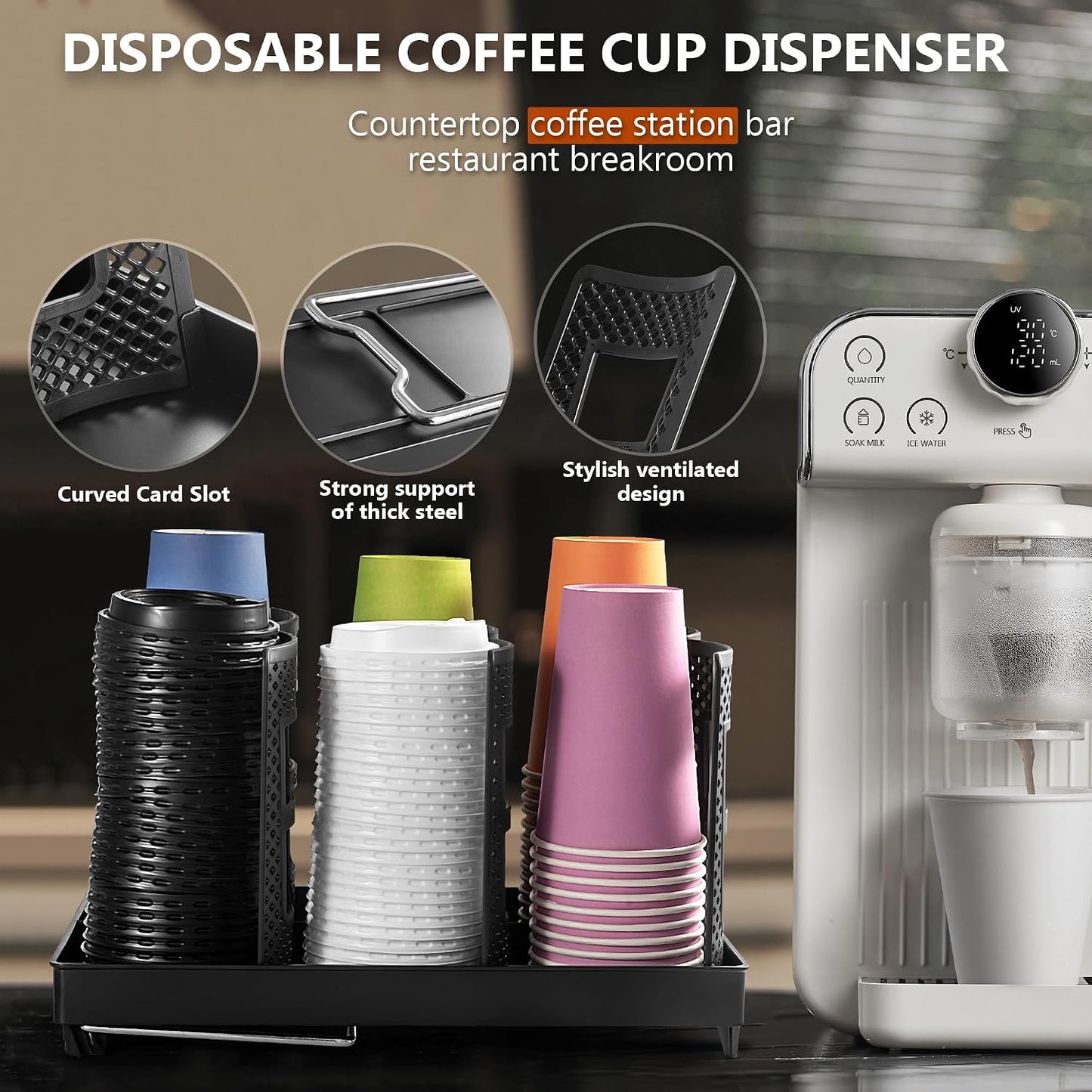 6-Slot Paper Cup and Lid Holder, Disposable Coffee Cup Dispenser, Upright Paper Cup Dispenser for Coffee Stations, Kitchens, Bars, Restaurants, Lounges (White)