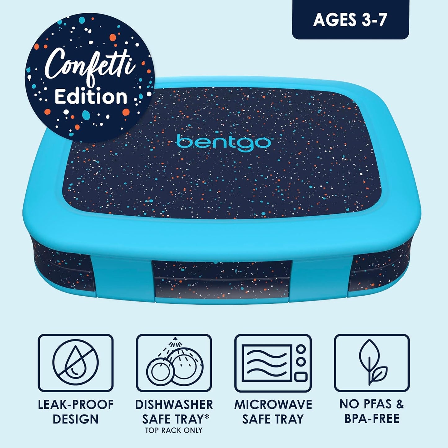 Bentgo Kids Bento-Style 5-Compartment Leak-Proof Lunch Box - Ideal Portion Sizes for Ages 3 to 7 - Durable, Drop-Proof, Dishwasher Safe, PFAS & BPA-Free & Made with Food-Safe Materials (Purple)