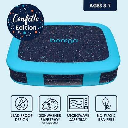 Bentgo Kids Bento-Style 5-Compartment Leak-Proof Lunch Box - Ideal Portion Sizes for Ages 3 to 7 - Durable, Drop-Proof, Dishwasher Safe, PFAS & BPA-Free & Made with Food-Safe Materials (Purple)