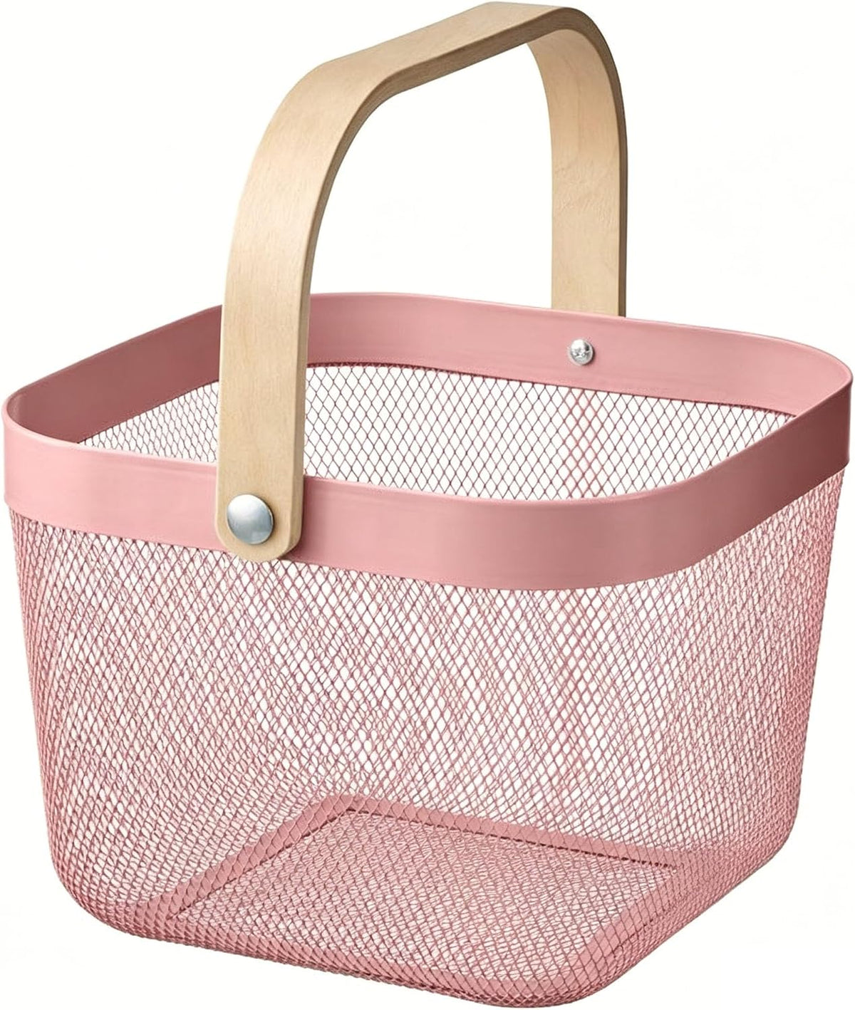 AJIODA Metal Mesh Steel Basket, Storage Organizer Basket Multi-functional Hanging Kitchen Baskets Fruit Basket Bin with Bamboo Handle for Kitchen Bathroom Picnic Shopping Decor Cabinet Home, Blue