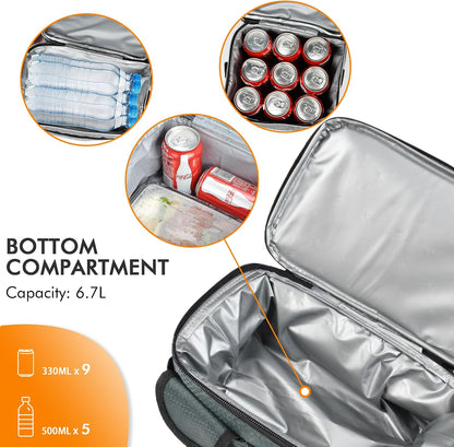 Tirrinia Reusable Lunch Box for Men Women, Insulated Lunch Bag Adult Work, Double Decker Leakproof Lunchbox for Office Picnic Beach—Dual Compartment Lunch Cooler Bag