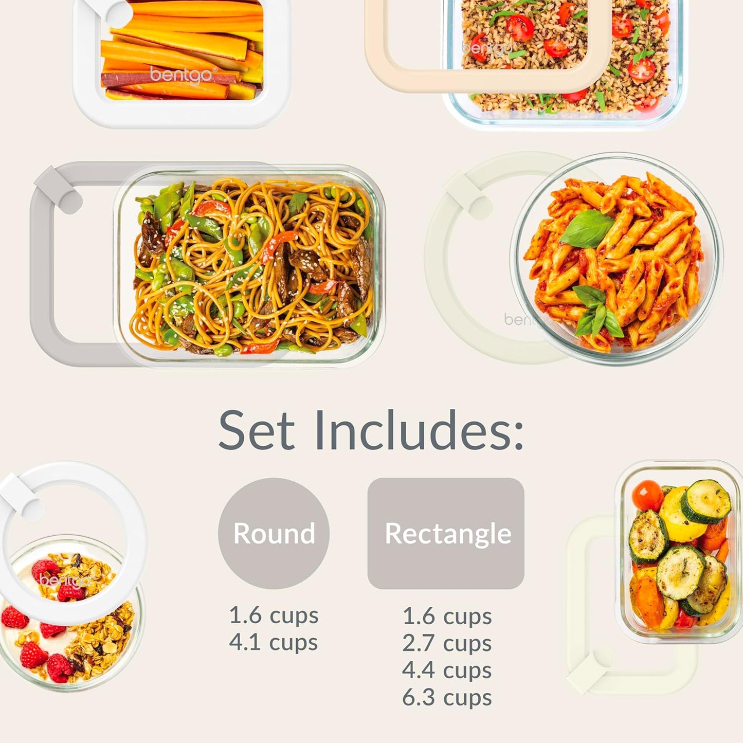 Bentgo Signature Leak-Proof Glass Food Storage - 12-Piece Set, 1-Compartment Meal Prep Plastic-Free Containers, Airtight Glass Lids, BPA-Free, Microwave, Freezer, Oven, Dishwasher Safe (Desert Sage)