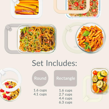 Bentgo Signature Leak-Proof Glass Food Storage - 12-Piece Set, 1-Compartment Meal Prep Plastic-Free Containers, Airtight Glass Lids, BPA-Free, Microwave, Freezer, Oven, Dishwasher Safe (Desert Sage)