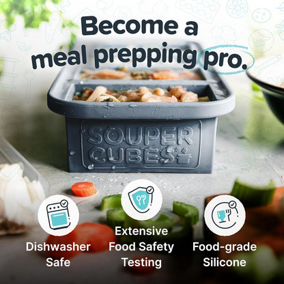 Souper Cubes 1 Cup Silicone Freezer Molds - Soup Cubes Perfect for Freezing Broth, Rice, Leftovers and More - Silicone Freezer Trays with Lids for Meal Prep - Aqua - 1-Pack