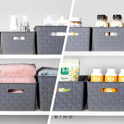 BINO | Plastic Storage Baskets Large - Black | THE STABLE COLLECTION | Multi-Use Storage | Rectangular Cabinet Organizer | Baskets For Organizing with Handles | Home Office Organization and Storage