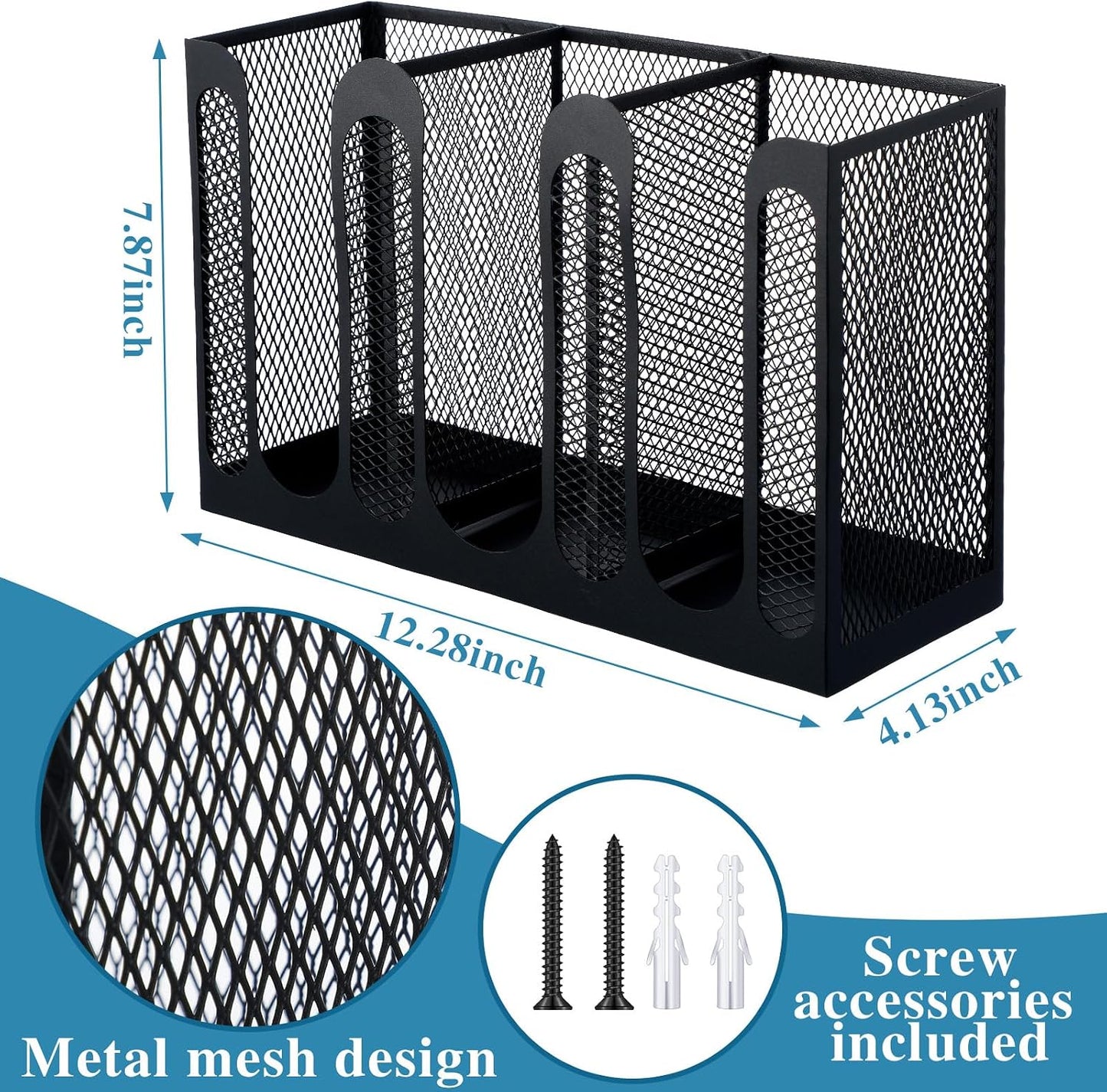 Maxcheck Metal Mesh Cup and Lid Holder Coffee Paper Cup Dispenser Lid Holder Storage Organizer Countertop or Wall Mount for Coffee Bar, Kitchen, Breakroom(4 Compartments,16.1 x 4.1 x 8 Inch)