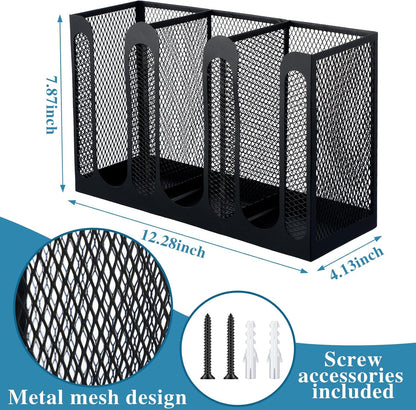 Maxcheck Metal Mesh Cup and Lid Holder Coffee Paper Cup Dispenser Lid Holder Storage Organizer Countertop or Wall Mount for Coffee Bar, Kitchen, Breakroom(4 Compartments,16.1 x 4.1 x 8 Inch)