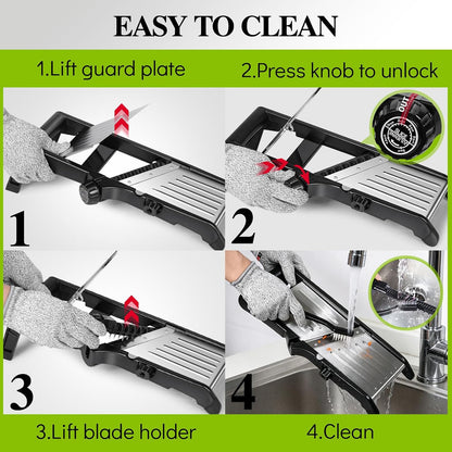 MASTERTOP Mandoline Slicer for Kitchen Adjustable Stainless Steel Food Slicer Vegetable Chopper Onion Waffle French Fry Cutter Potato Chip Julienne Slicer with Safety Gloves