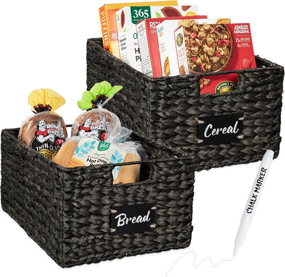 Best Choice Products Set of 4 9x12in Water Hyacinth Pantry Baskets, Woven Organizers w/Chalkboard Label, Chalk Marker - Natural