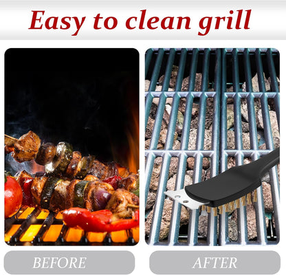 Chengu 2 Pcs 8 Inch BBQ Grill Brush for Outdoor Grill and Scraper Stainless Steel Wire Extra Strong Cleaner Heavy Duty Barbecue Cleaning Brush Cleaner