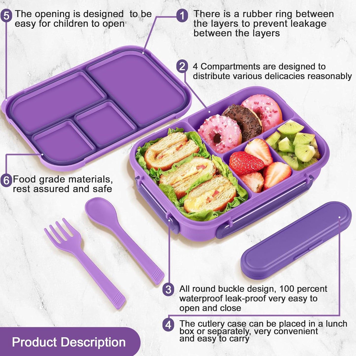 Amathley Lunch Box Kids,Bento Box Adult,Leakproof Lunch Containers for Adults/Kids/Toddler,1200ML-4 Compartments bento Lunch box with Utensil,Microwave & Dishwasher & Freezer Safe (Pink Berry)