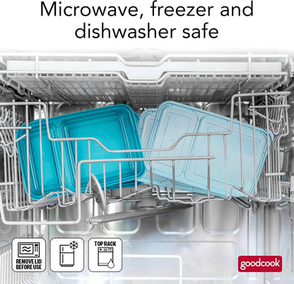 GoodCook Food Storage Containers for Meal Prep Rectangle Two Compartments & Made without BPA, 60-Piece Set, Teal