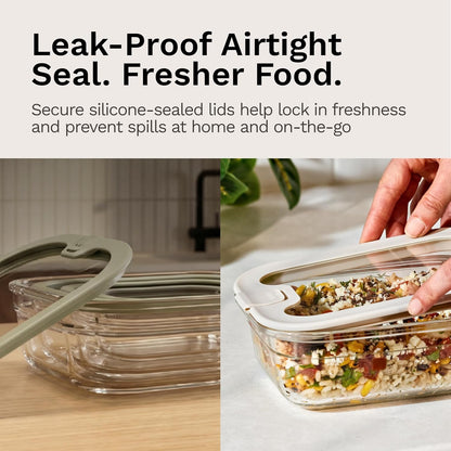 Naked Kitchen 8-Piece Food Storage Containers with Lids – Nesting Borosilicate Glass Meal Prep Containers with Leak-Proof Airtight Seal – BPA Free, Microwave, Oven, Freezer & Dishwasher Safe – Green