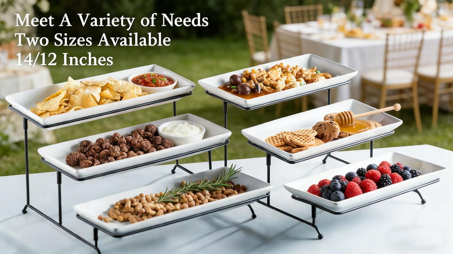 Gomakren 3 Tier Serving Trays Stand Porcelain Serving Platters 12 Inch White Serving Plates Dinner Platters for Appetizer Snack Fruit Cup Cake Tray Display Mothers Day Serving Dishes for Entertaining