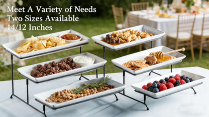 Gomakren 3 Tier Serving Trays Stand Porcelain Serving Platters 12 Inch White Serving Plates Dinner Platters for Appetizer Snack Fruit Cup Cake Tray Display Mothers Day Serving Dishes for Entertaining