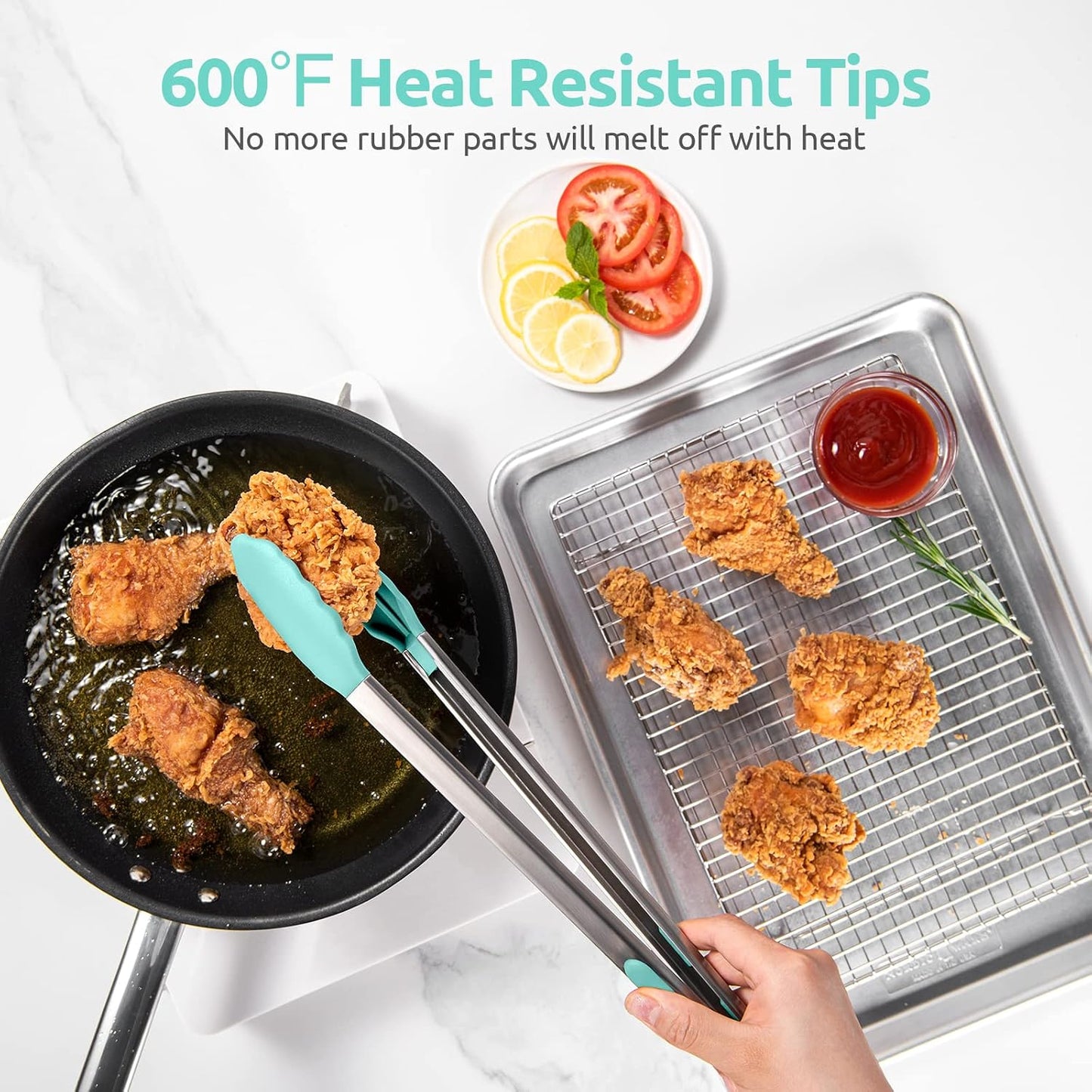 600ºF Heat Resistant Kitchen Tongs: U-Taste 9 inch Silicone Cooking Tong with Firm Sealed Non Stick Rubber Tips & Silicon Coated 18/8 Stainless Steel Handle & Smooth Locking for Serving Salad (Black)