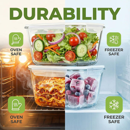 2 Pack Large Glass Food Storage Containers with Lids 85oz/10.5cup Big Airtight Storage Containers for Rotisserie Chicken Meal Prep Leftovers, BPA Free & Leak Proof, Microwave, Oven Safe (gray)