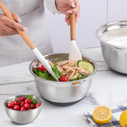 COOK WITH COLOR Stainless Steel Mixing Bowls Set with Lids - Nesting Bowls with Non-Slip Bottom, Sage, 12 Pieces