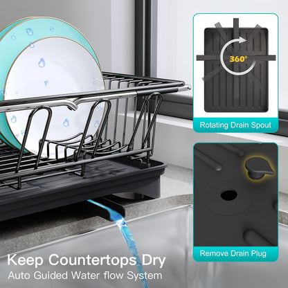 JASIWAY Dish Drying Rack in Sink, Expandable Stainless Steel Dish Drainers for Kitchen Counter, Dish Dryer Rack for Inside Sink, Over The Sink Dish Racks with Utensil Holder, Silver