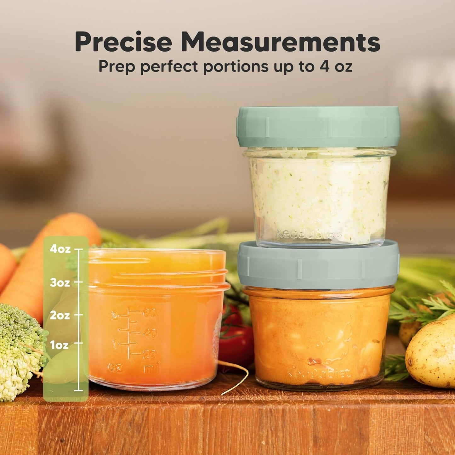 KeaBabies 12pk 4oz Glass Baby Food Containers with Lids - Leak-Proof, Microwavable Small Glass Jars, Baby Purees & Toddler Snack Storage Containers, BPA-Free, Dishwasher & Freezer Safe (Musk Dusk)