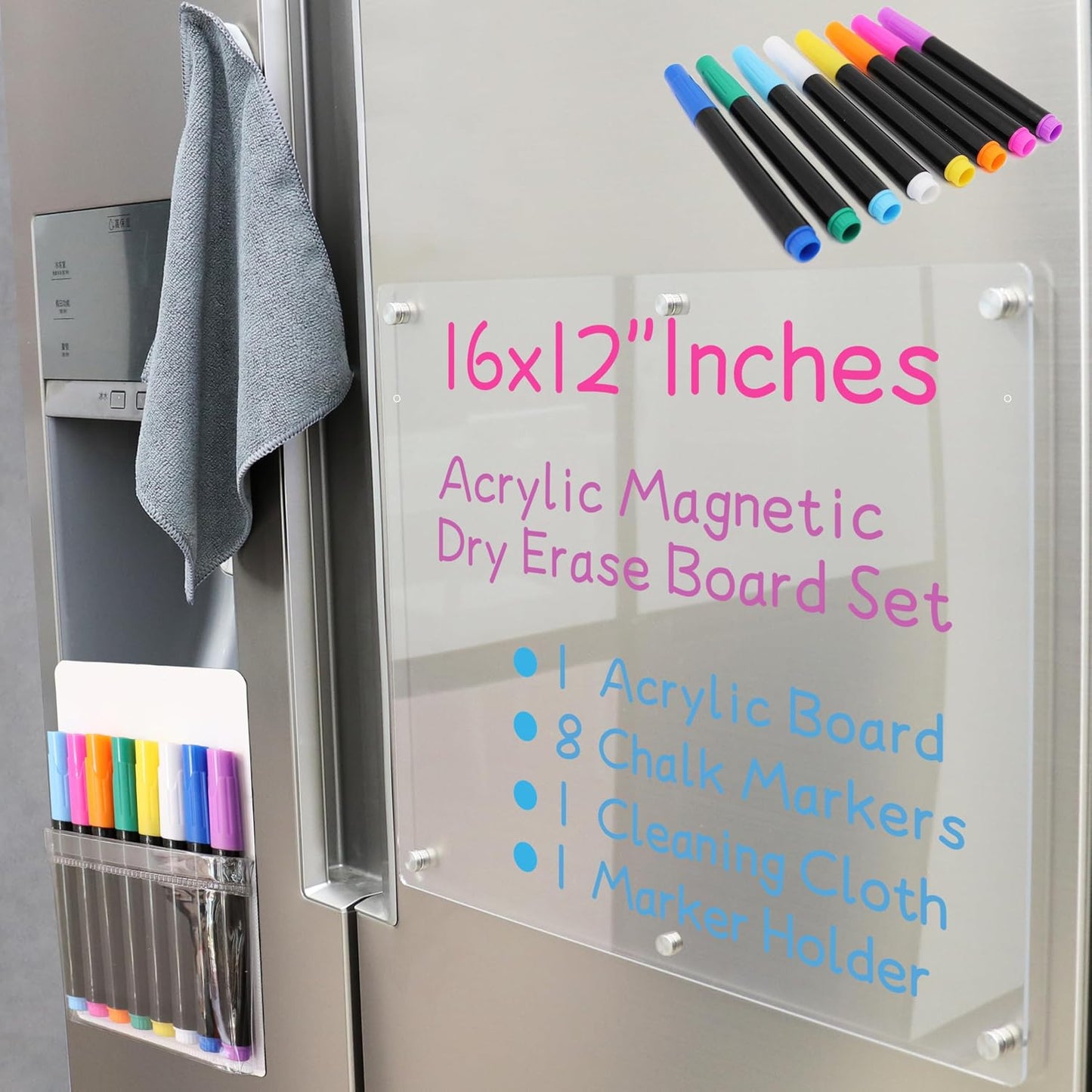 Acrylic Magnetic Dry Erase Board for Fridge 3 Pcs, Clear Fridge Whiteboard to Do List White Board for Refrigerator Weekly Meal Planner Menu Board for Kitchen Fridge Calendar Magnet