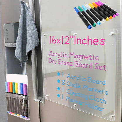 Acrylic Magnetic Dry Erase Board for Fridge 3 Pcs, Clear Fridge Whiteboard to Do List White Board for Refrigerator Weekly Meal Planner Menu Board for Kitchen Fridge Calendar Magnet