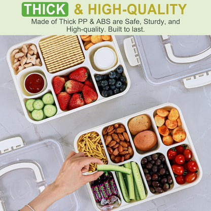 Caperci Snackle Box Container - Large 8 Compartments Divided Serving Tray with Lid & Handle, Portable Snack Box Tray for Travel Picnic, Dishwasher Safe, BPA-Free (Hold 10 Cups/2400ML)