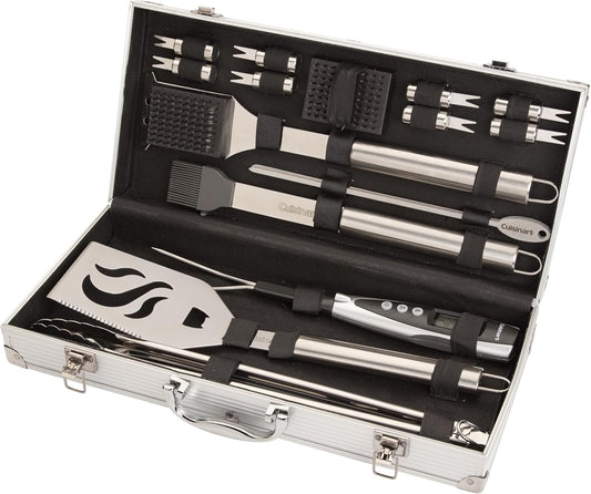 Cuisinart Deluxe Grill Tool Set, 20-Piece Grill Set, BBQ Accessories with Aluminum Case, Stainless Steel Grilling Accessories, BBQ tools, Grilling Gifts for Men, Father’s Day Gifts for Dad Husband