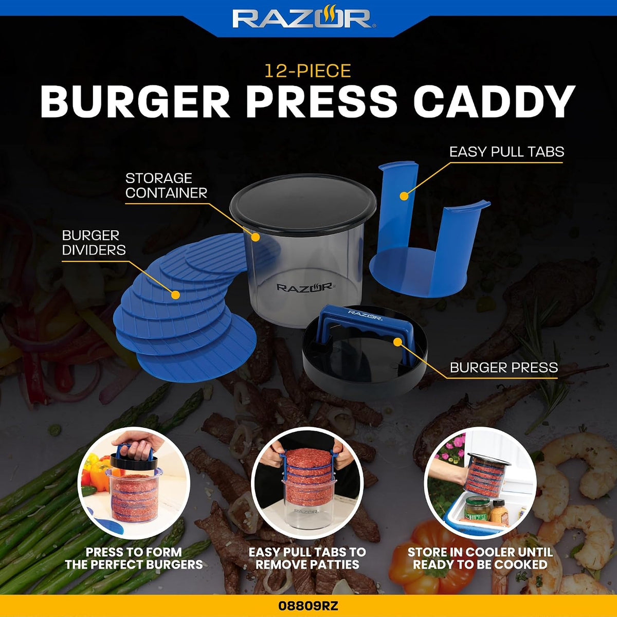 RAZOR Burger Press Caddy for Perfect Shaped Patties On The Go