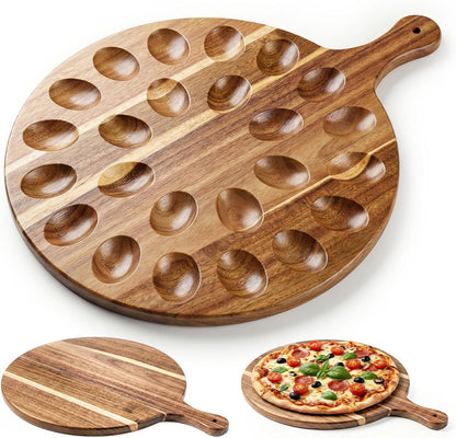 HANSGO Deviled Egg Platter, Wooden Round Deviled Egg Charcuterie Board Tray Holder Carrier with 24 Holes for Kitchen Countertops