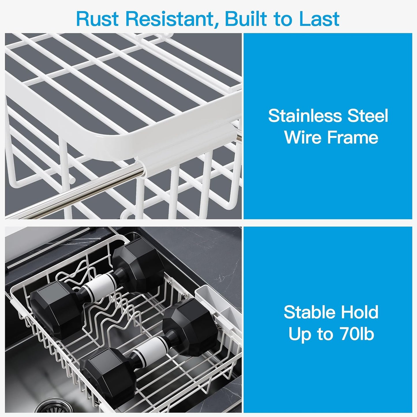 JASIWAY Dish Drying Rack in Sink, Expandable Stainless Steel Dish Drainers for Kitchen Counter, Dish Dryer Rack for Inside Sink, Over The Sink Dish Racks with Utensil Holder, Silver