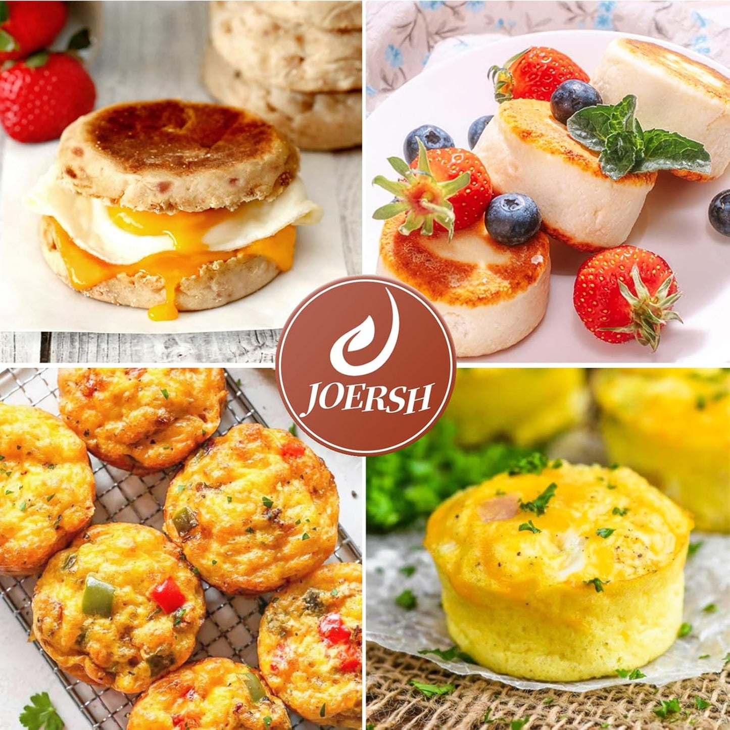 JOERSH 2-PK Air Fryer Egg Mold, 4 Cups Silicone Air Fryer Baking Pan Non-Stick for Egg Bites, Cupcake, Muffin, Tart, Frittata, Quiche