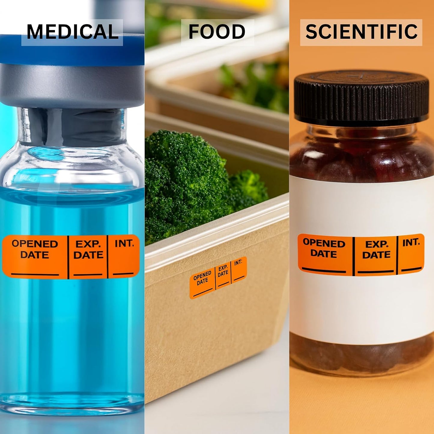 Opened Date Labels for Medical, Food & Lab Use - 800 Fluoro Green Write-on Small Stickers (12mm x 40mm / 0.5" x 1.5") in Dispense Box. Strong Latex-Free Adhesive & Indirect Food/Medical Safe Ink
