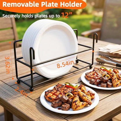 Grill Caddy with Paper Towel Holder, BBQ Caddy for Outdoor Grill, Camping Essentials Picnic Condiment Utensil Organizer, RV Camper Must-Have, Grilling Gifts for Men