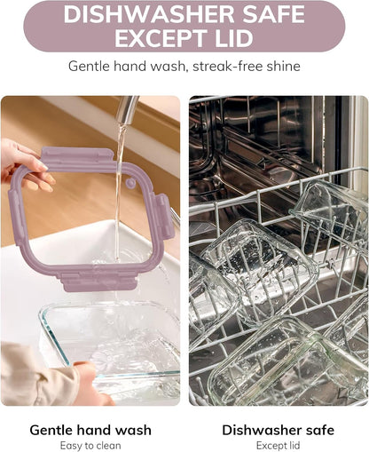 2-Pack Glass Food Storage Containers with Tempered Lids (21.3oz/2.7cup) - Airtight Snap Lock, Microwave & Oven Safe (-4℉~ 950°F), Freezer to Baking Dish, BPA-Free, Gift Box (Pink)