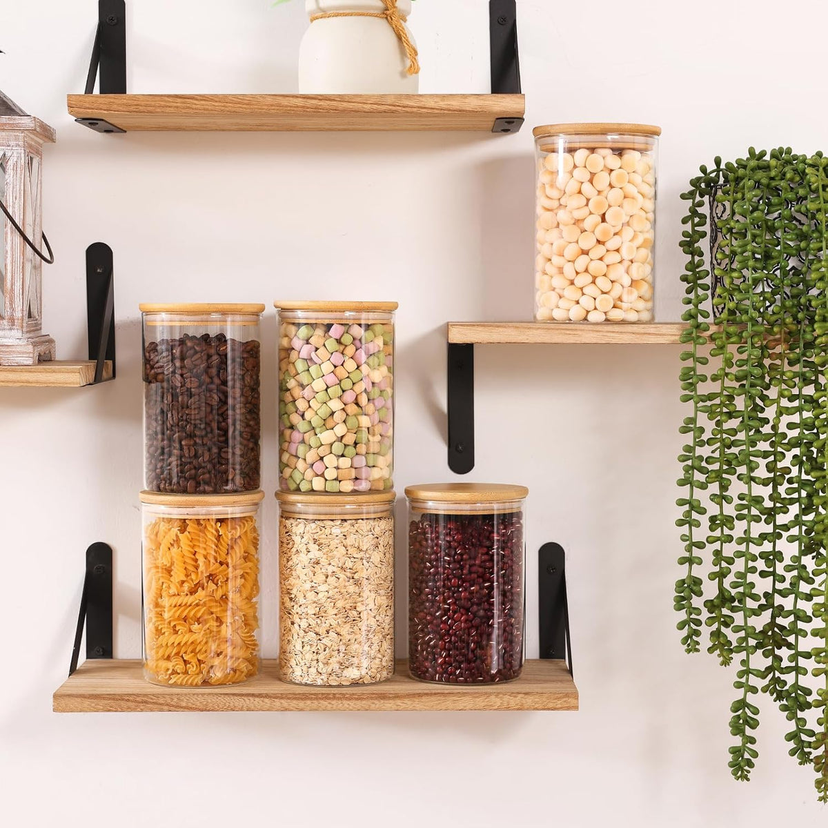 Moretoes 3 Pack 2qt Glass Storage Containers with Bamboo Press Lids, Large Airtight Food Storage Jars for Pantry, Flour, Sugar, Dry Goods