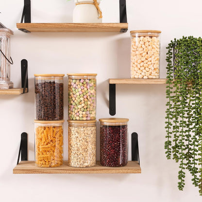 Moretoes 3 Pack 2qt Glass Storage Containers with Bamboo Press Lids, Large Airtight Food Storage Jars for Pantry, Flour, Sugar, Dry Goods