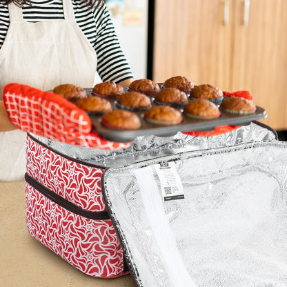 MIER Insulated Casserole Carrier for Hot or Cold Food Thermal Food Carrier Bag for Lasagna Potluck Parties Picnic Cookouts, Fits 9"x13" Baking Dish/Foil Pan, Red