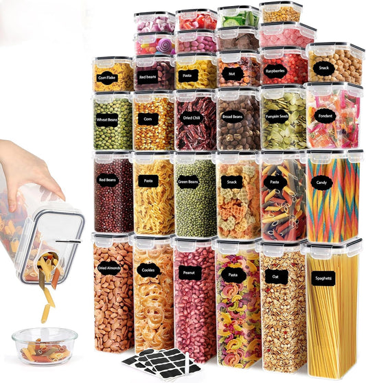JUJOJB 64 PCS Airtight Food Storage Containers With Lids BPA Free,6 Pack With Pouring Spout Cereal Containers Storage for Kitchen Pantry Organization and Storage,Dishwasher safe,Labels Marker
