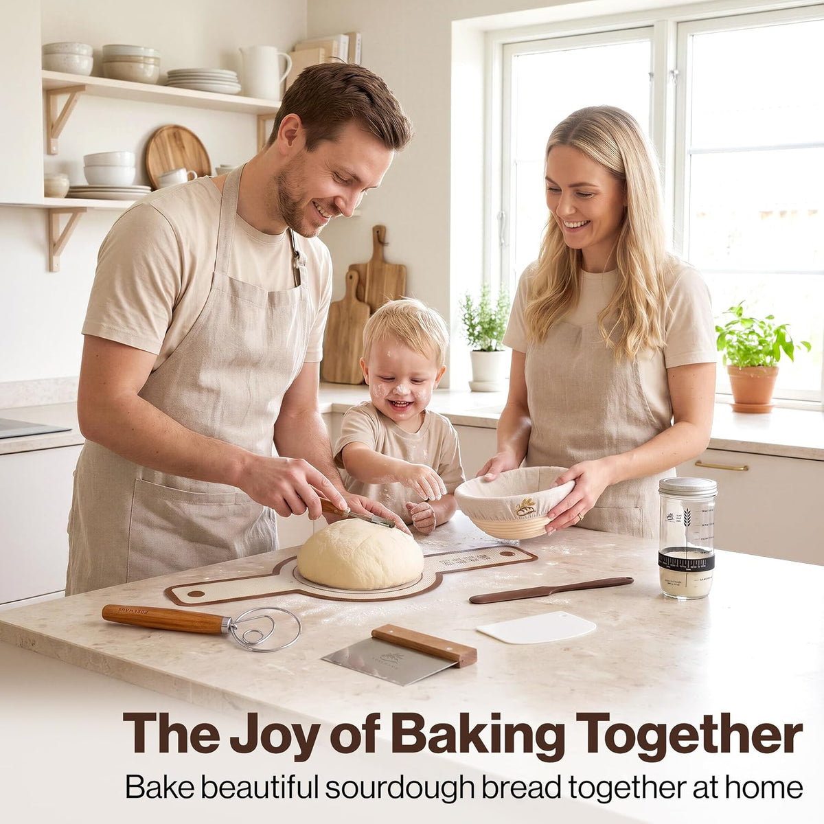 EDELHAUS Sourdough Starter Kit with Round Banneton Proofing Basket
