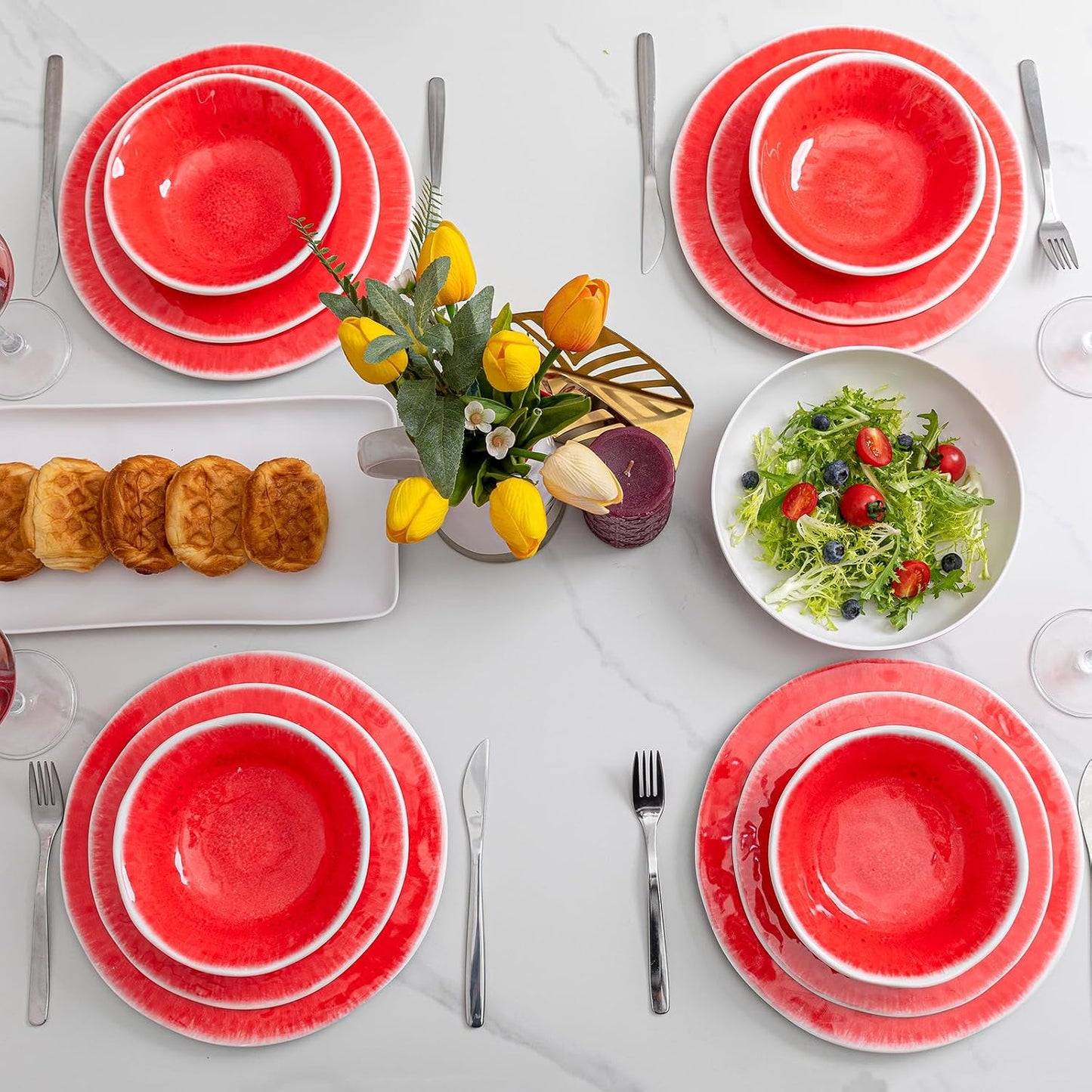 Melamine Serving Platters, set of 2, 17" x 10" Large Reusable BPA Free Rectangular Party Tray/Platters for Serving Appetizers, Fruits On Christmas and all Occasions,Red