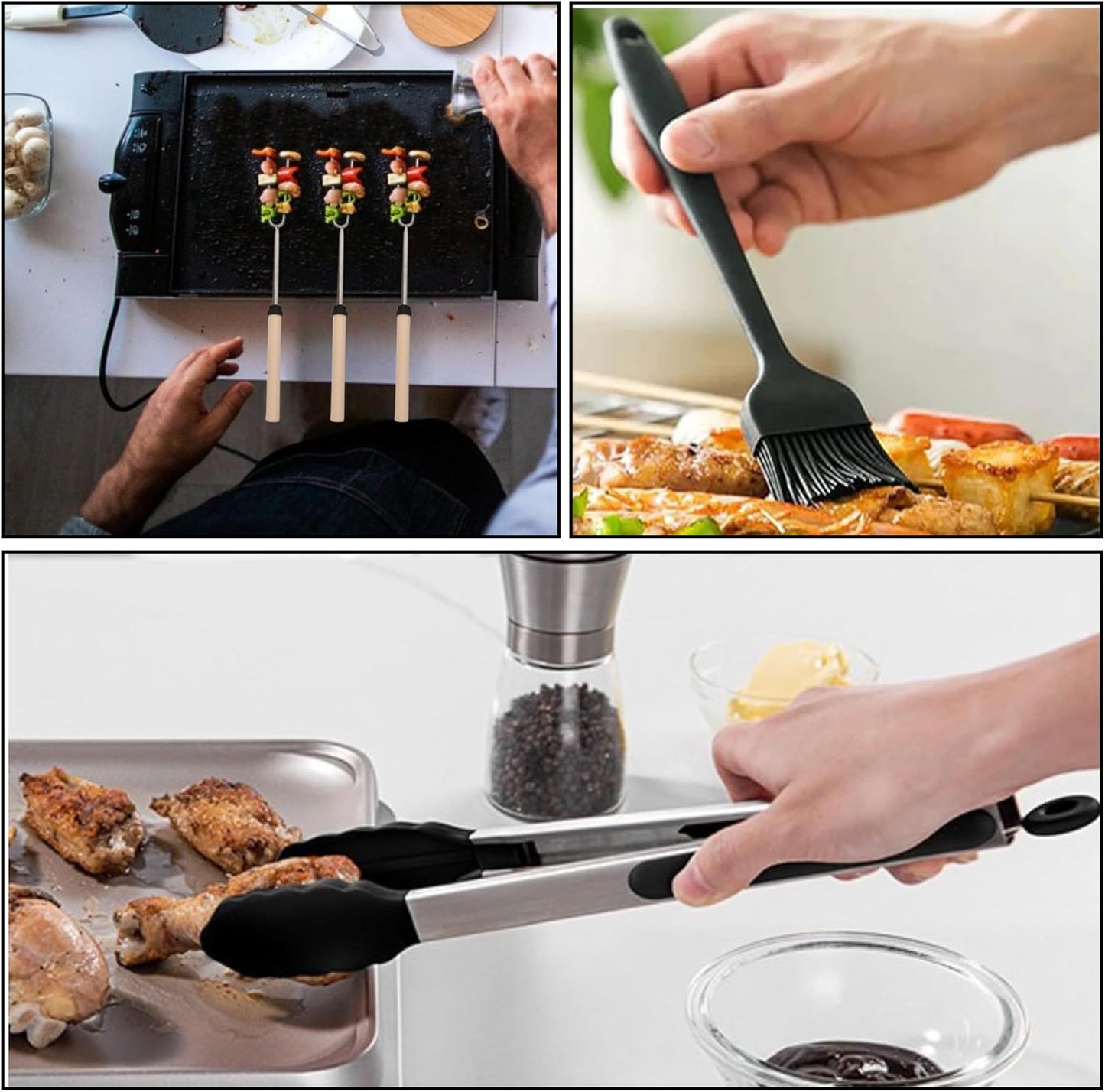 Collapsible BBQ Prep Tub 8L Black | Portable Meat Marinating Container with Locking Cutting Board Lid, BBQ Tongs, 2 Meat Shredding Claws & 2 Heat-Resistant Grill Gloves for Camping & Grilling