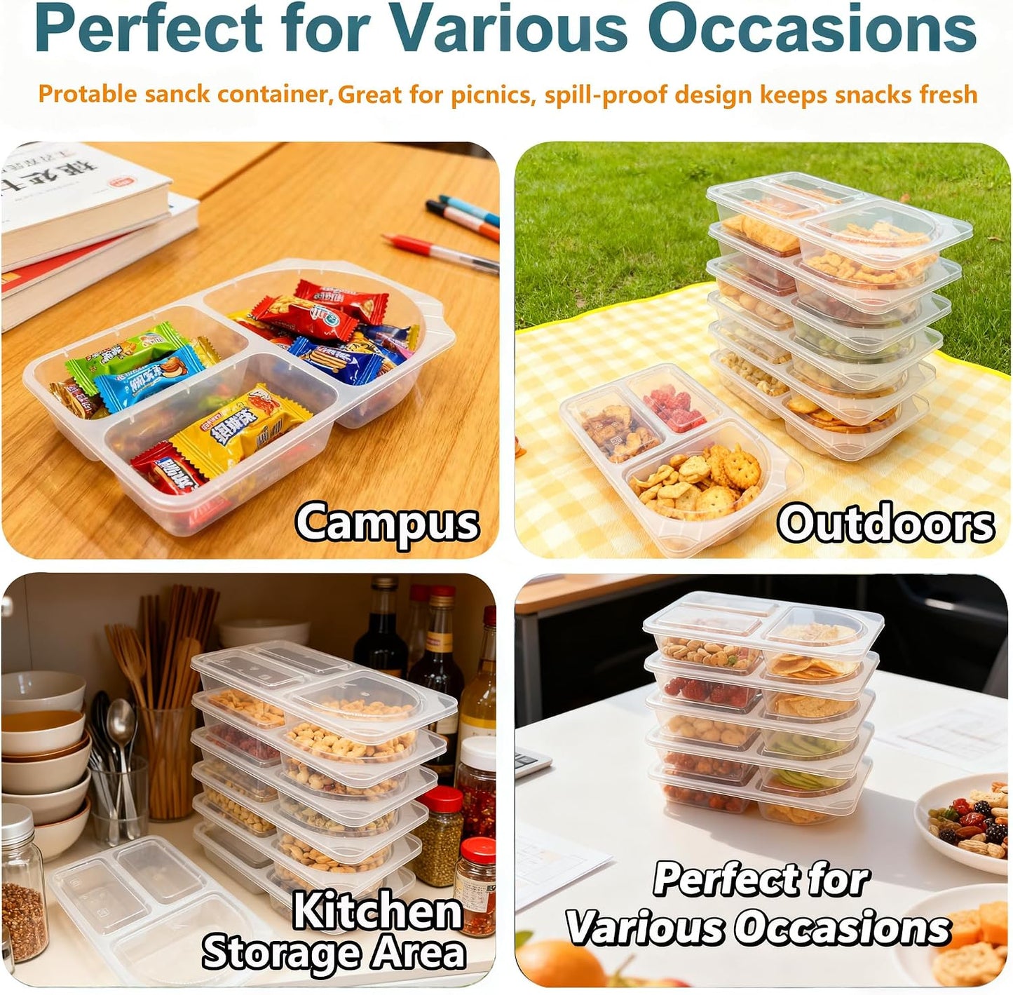 9 OZ Reusable Snack Containers with Lids for Kid & New Snack Containers,Snack Pack Containers ,Small 3 Compartment Condiment Containers,Perfect for Snacks, Condiments, Meals Prep & On-the-Go (20 Sets)