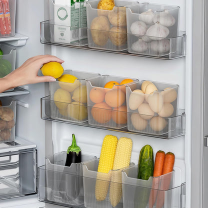 4PCS Refrigerator Storage Bins Clear Plastic Stackable Organizer for Side Door Shelves, Fruits Vegetables Eggs, Kitchen Organization, Transparent