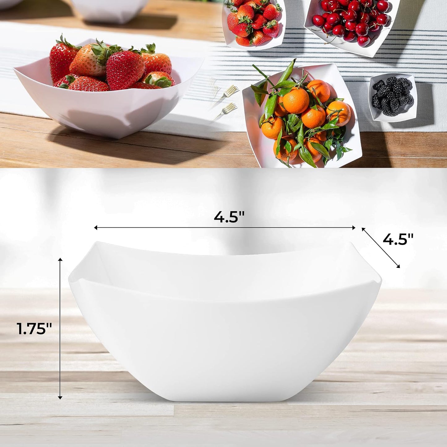 Posh Setting - White Plastic Square Serving Bowls for Party (16oz - 4 Pack), Disposable & Candy Containers for Party Table & Buffet