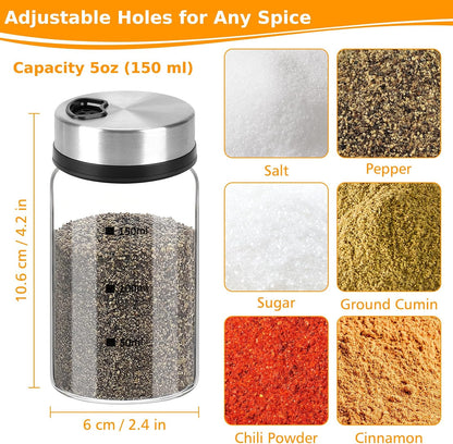 Accmor Salt Pepper Shakers with Adjustable Holes, Glass Spice Shaker Seasoning Cans for Kitchen, Home Restaurant Farmhouse BBQ Camping