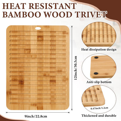 12 x 9 Inches Acacia Wood Trivet Mat Thicken Wooden Hot Pads Trivets Heat Resistant Non Slip Pads for Table Countertop Hot Dishes Holder Pot Bowl Teapot Kitchen Counter Protector