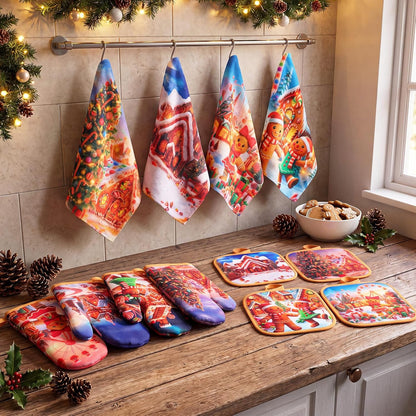 SiliFine 12 Pcs Fall Pumpkin Kitchen Towels Oven Mitts Pot Holders Set