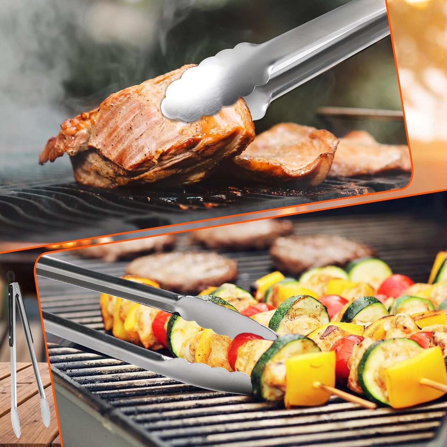 Stainless Steel Tongs Set, Food Grade Stainless Steel Kitchen Tongs, Heat Resistant 600 Degrees, for Cooking, BBQ Barbecue, Grilling, Buffet, Serving (7"+9"+12")